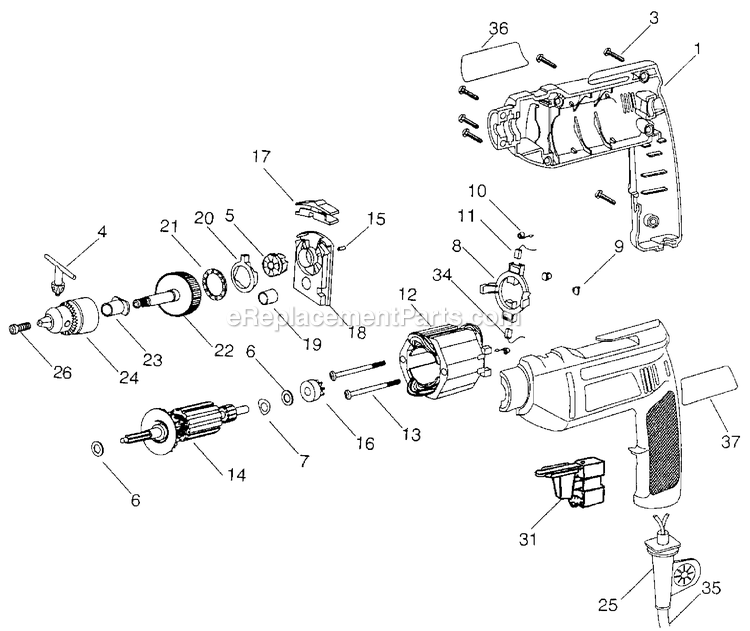 Black and Decker PF245-AR (Type 0) 3/8 Hammer Drill Power Tool Page A Diagram